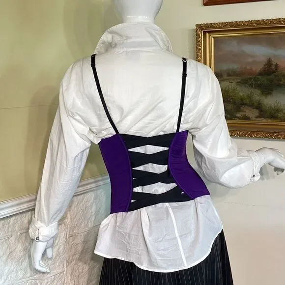 La SENZA Bustier Purple Black Lace Open Cross Back Medium - Picture 9 of 16